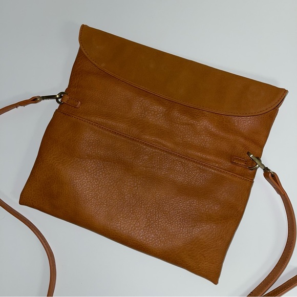 Anthropologie Foldover Crossbody Bag Purse Faux Leather Suede Brown 12.5" x 8" - Picture 5 of 15
